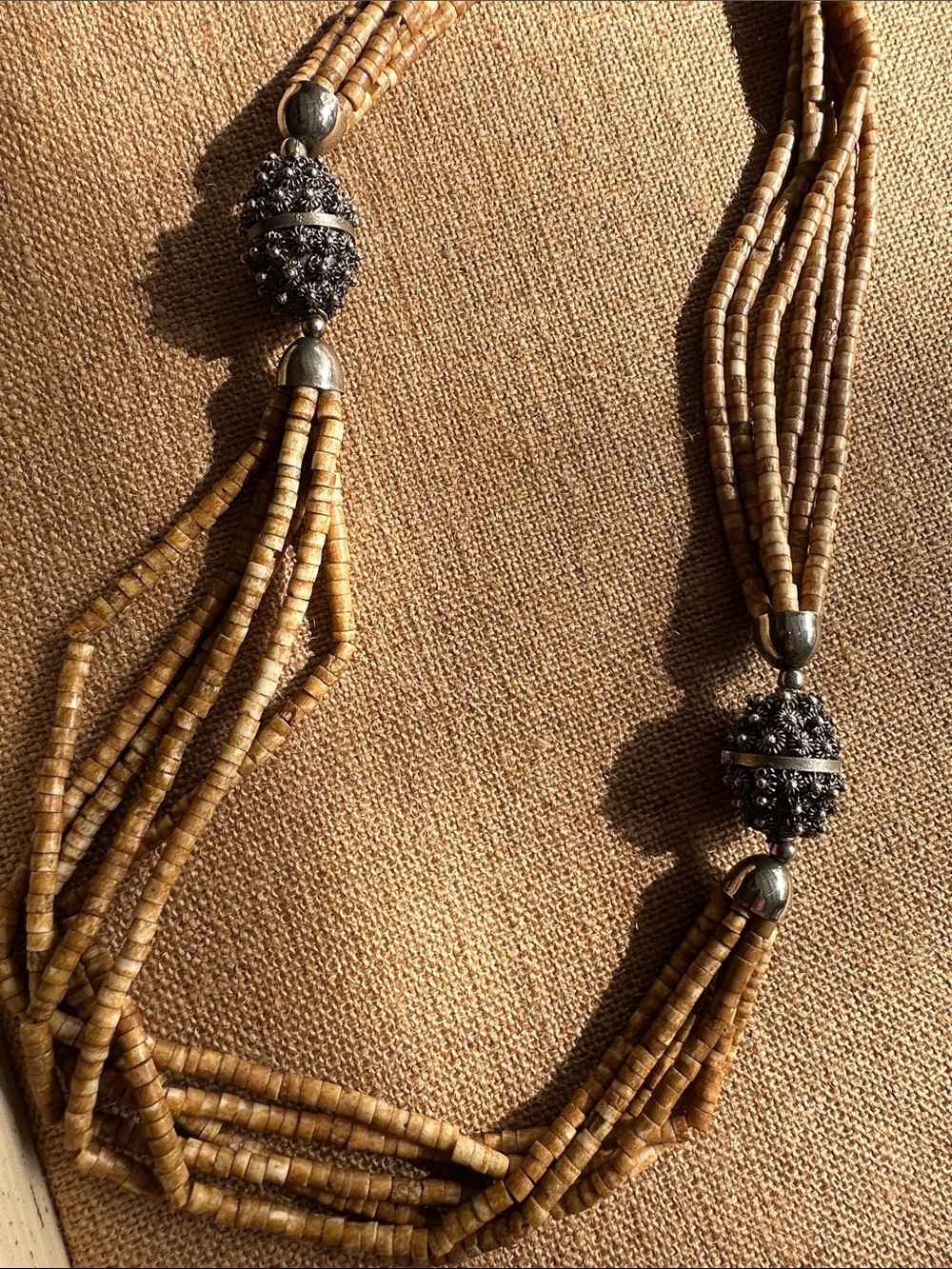 Multi-Strand Brown Bead Necklace with Silver Accents/Beads